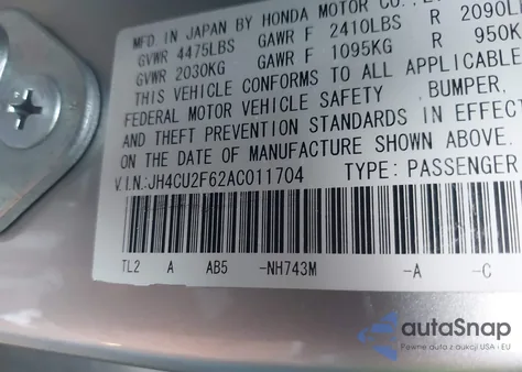 2010 Acura Tsx 2.4 z USA, uszkodzony, nr VIN JH4CU2F62AC011704
